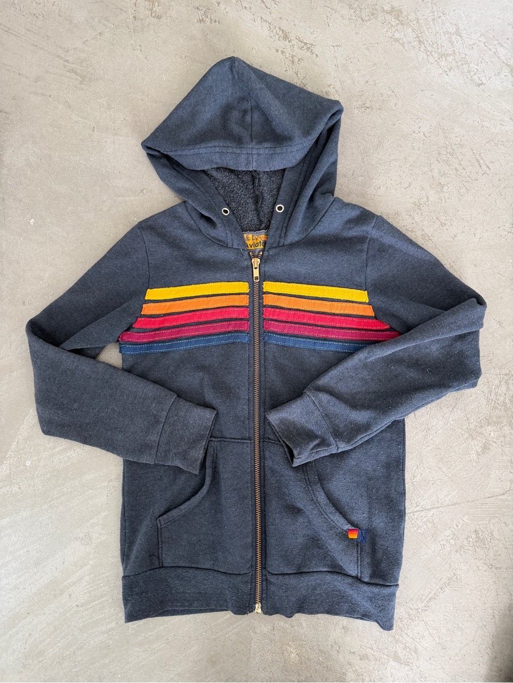 Aviator Nation Navy Kids Zip Hoodie with Sunset Gradient Stripes